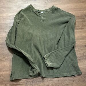 Olive Green Long Sleeve Henley Shirt